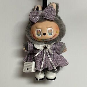 Designer Bow Dress Bag Shoes 4 Piece Outfit For Labubu The Monsters Purple Shoe